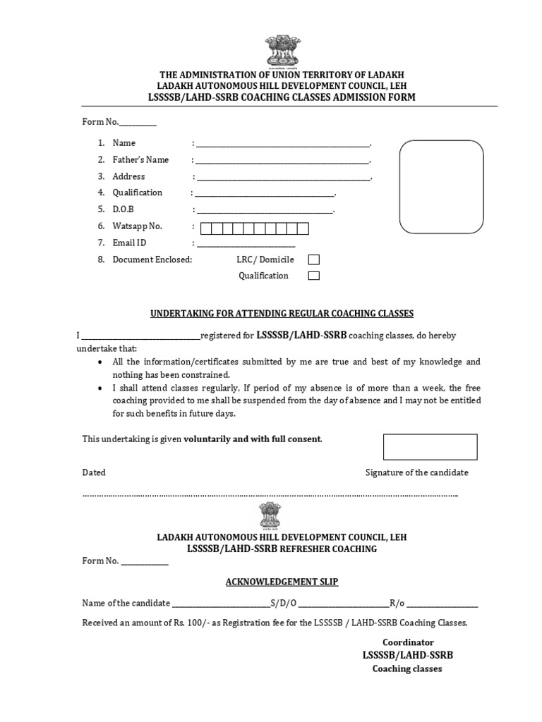 SSRB Coaching Classes Registration Form | PDF | Chess Theory | Chess