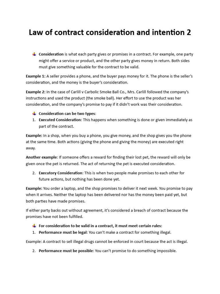 Contract Consideration and Intention Explained | PDF | Consideration ...
