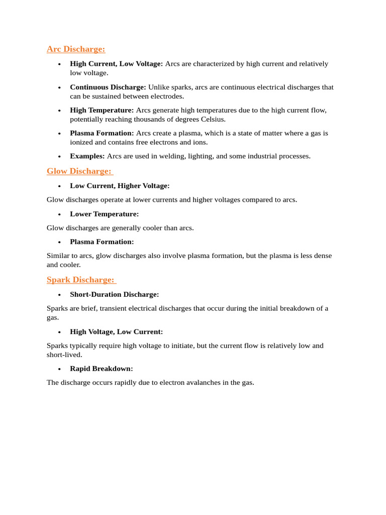 Types of Electrical Discharge Explained | PDF