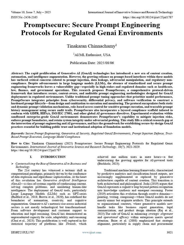 Promptsecure: Secure Prompt Engineering Protocols For Regulated Genai ...