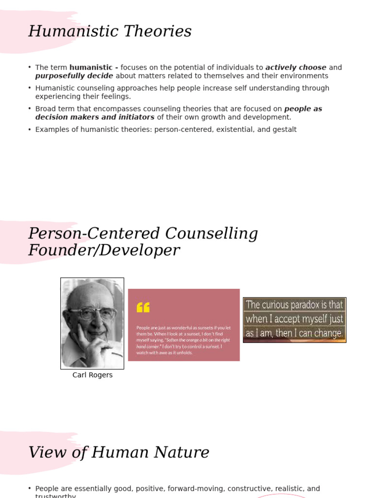Overview of Humanistic Counseling Theory | PDF | Humanistic Psychology ...