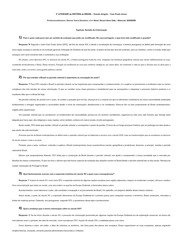 Colonização do Brasil: Análise de CPJ | PDF | Escravidão | Europa