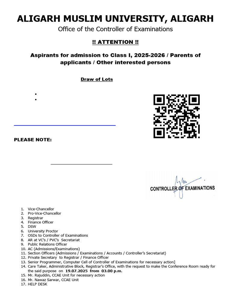 Aligarh Muslim University, Aligarh: Office of The Controller of ...