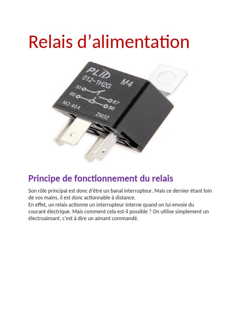 Fonctionnement et test des relais auto | PDF | Relais électromécanique ...