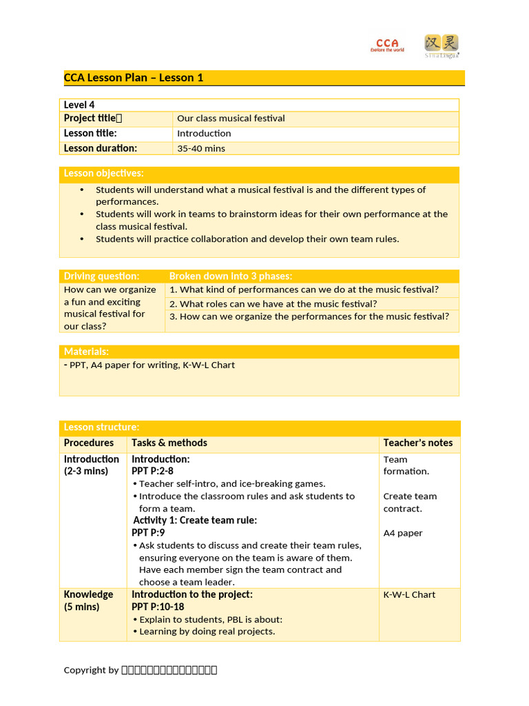 Introduction to Class Musical Festival | PDF | Lesson Plan | Learning