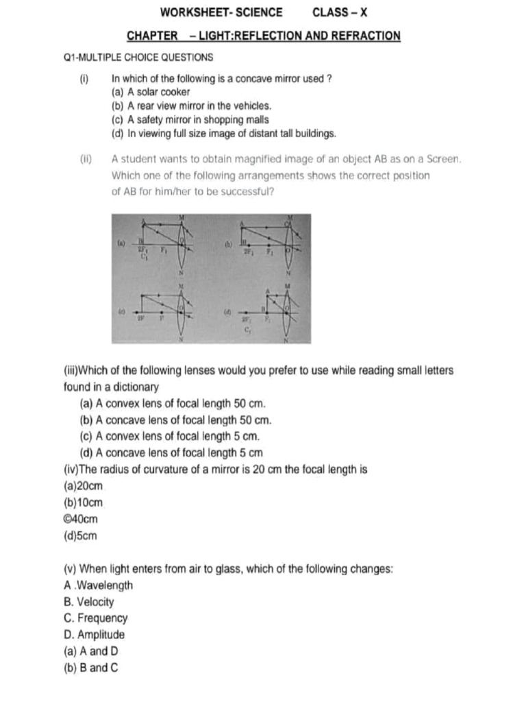 Light Worksheet | PDF | Electrodynamics | Atomic