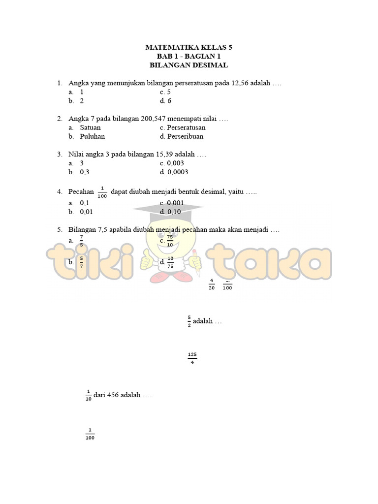 Soal Bilangan Desimal Kelas 5 | PDF