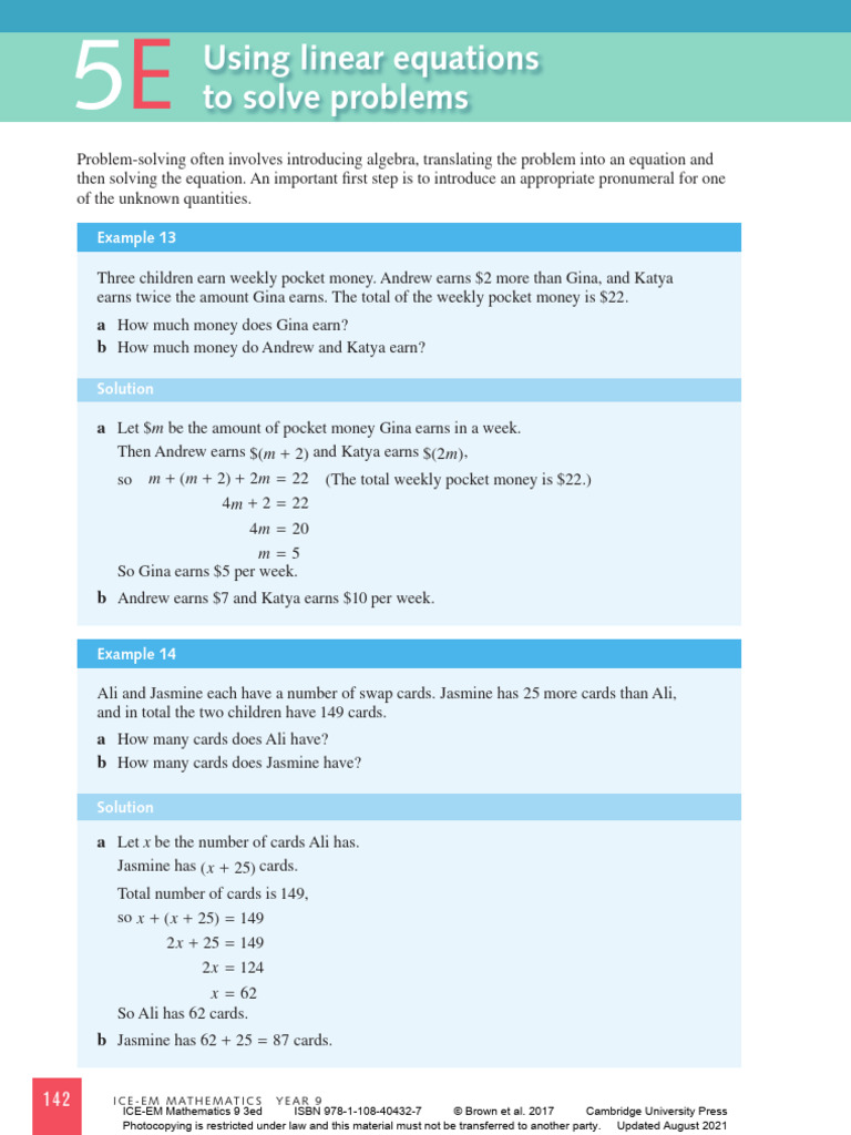 Solving Problems with Linear Equations | PDF | Equations | Length