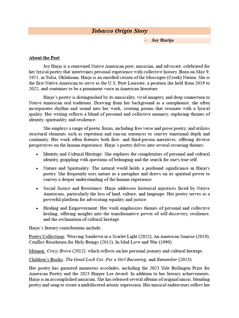 tobacco origin story History of Tobacco: A Lucrative Vice Joy Harjo's Tobacco Origin Story