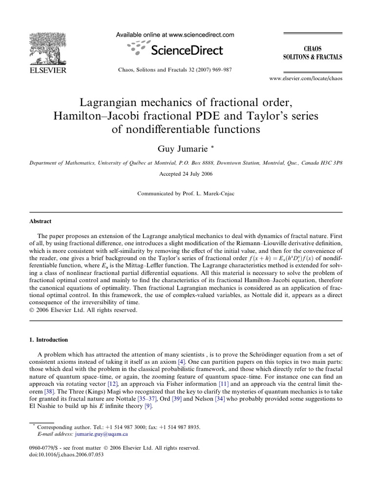 Fractional Lagrangian Mechanics Explained | PDF | Brownian Motion ...