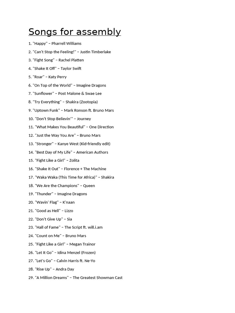 Uplifting Songs for Assemblies | PDF