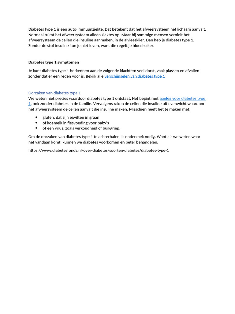 Informatie Diabetes Type 1 | PDF