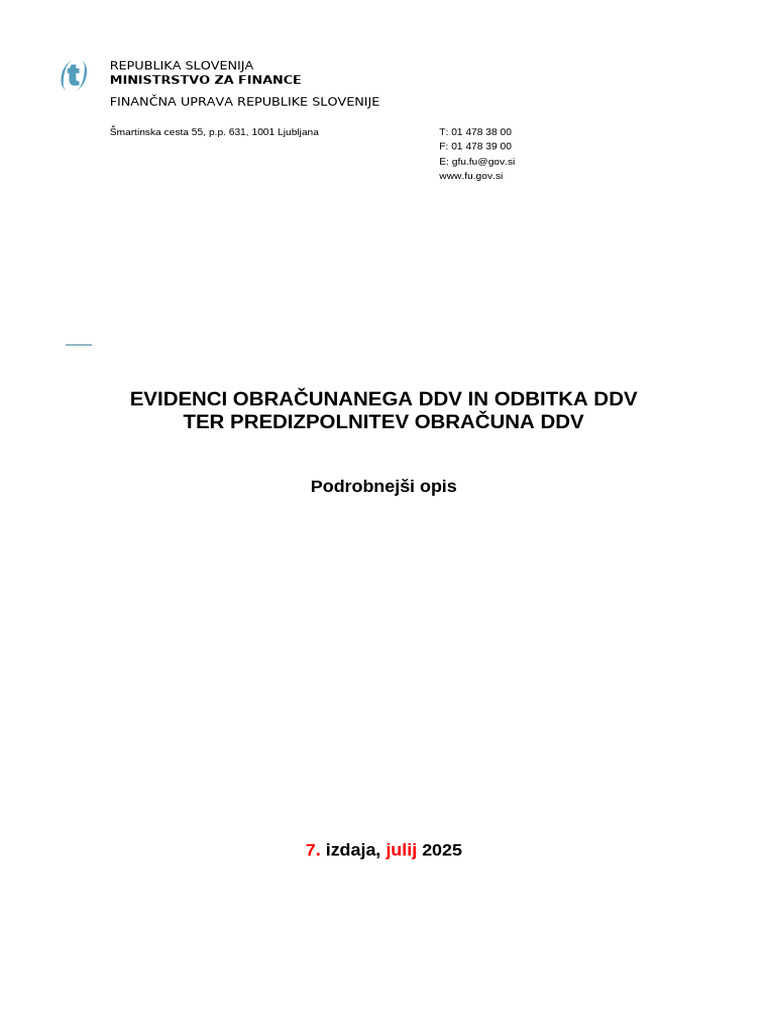 Evidenci Obracunanega DDV in Odbitka DDV Ter Predizpolnitev Obracuna ...