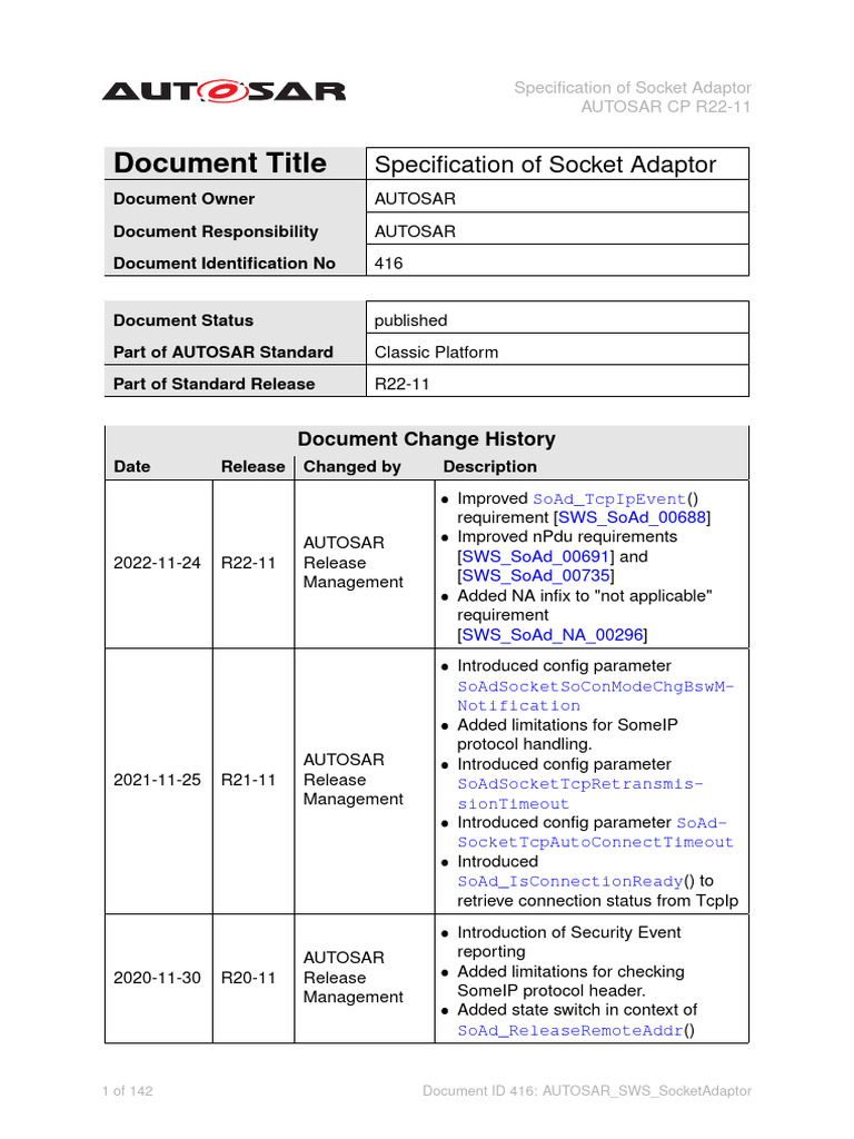 AUTOSAR Socket Adaptor Specification | PDF | Internet Protocol Suite ...
