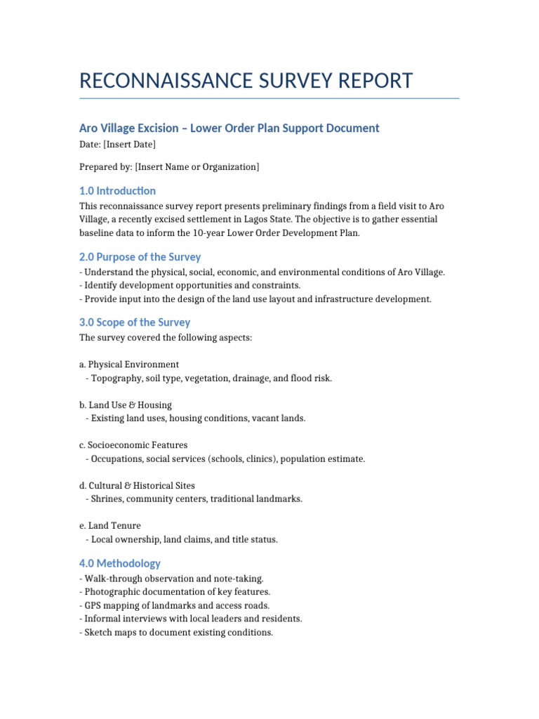 Aro Village Development Survey Report | PDF | Surveying | Topography