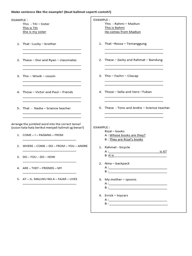 Sentence Construction Exercises | PDF