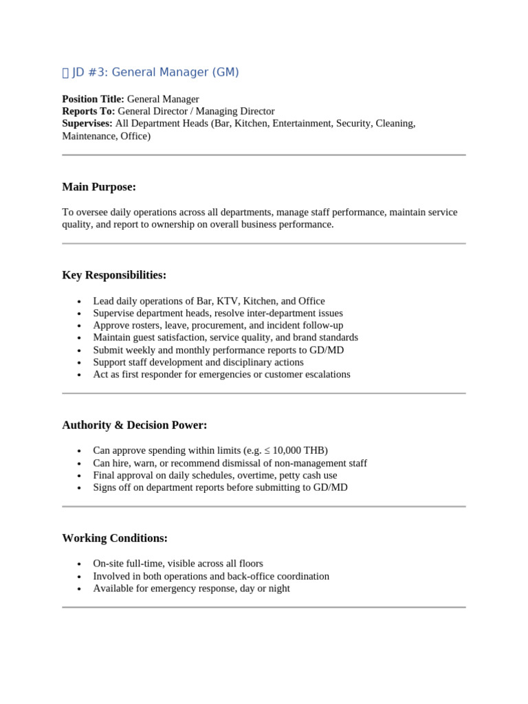 General Manager Job Description #3 | PDF