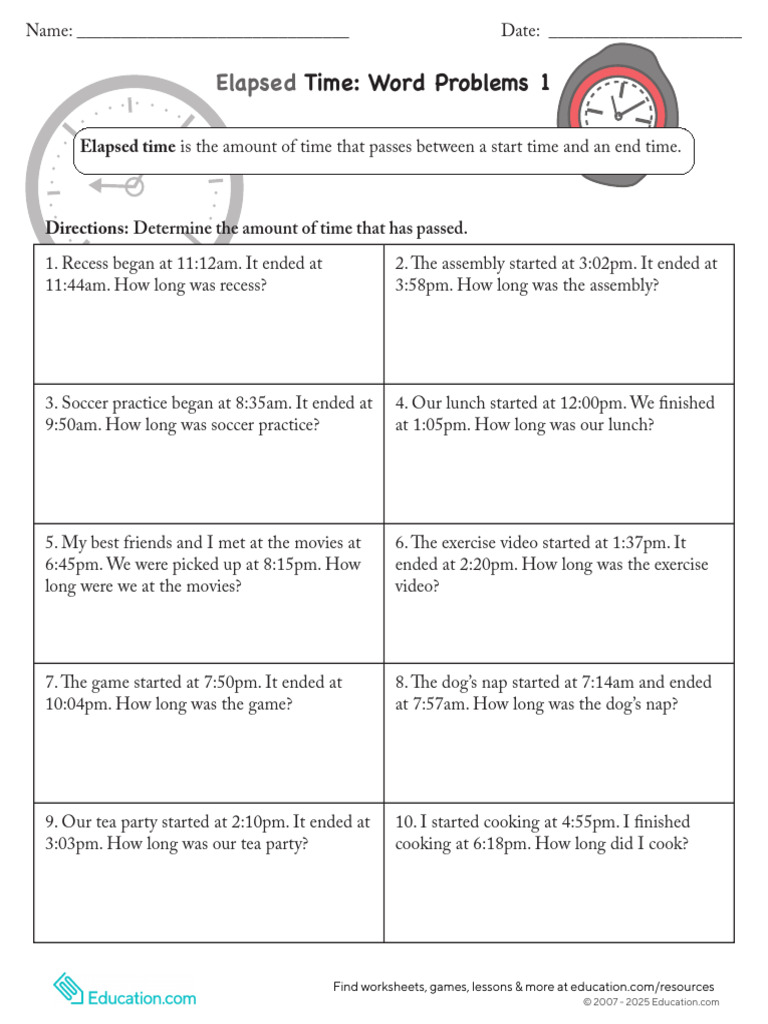 Elapsed Time Word Problem 1 | PDF