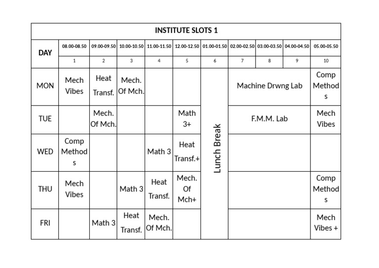 Weekly Class Schedule for Mechanical Engineering | PDF