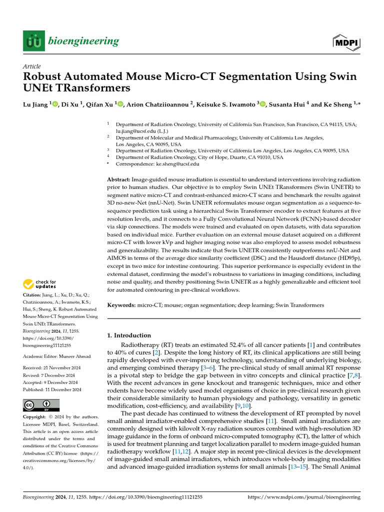 Bioengineering 11 01255 | PDF | Image Segmentation | Radiation Therapy