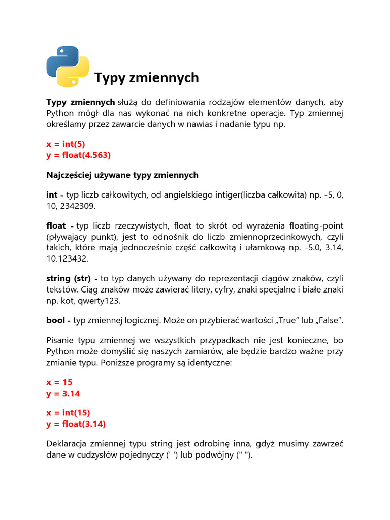 Typy Zmiennych | PDF