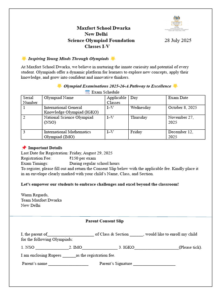 Maxfort School Olympiad Registration 2025 | PDF