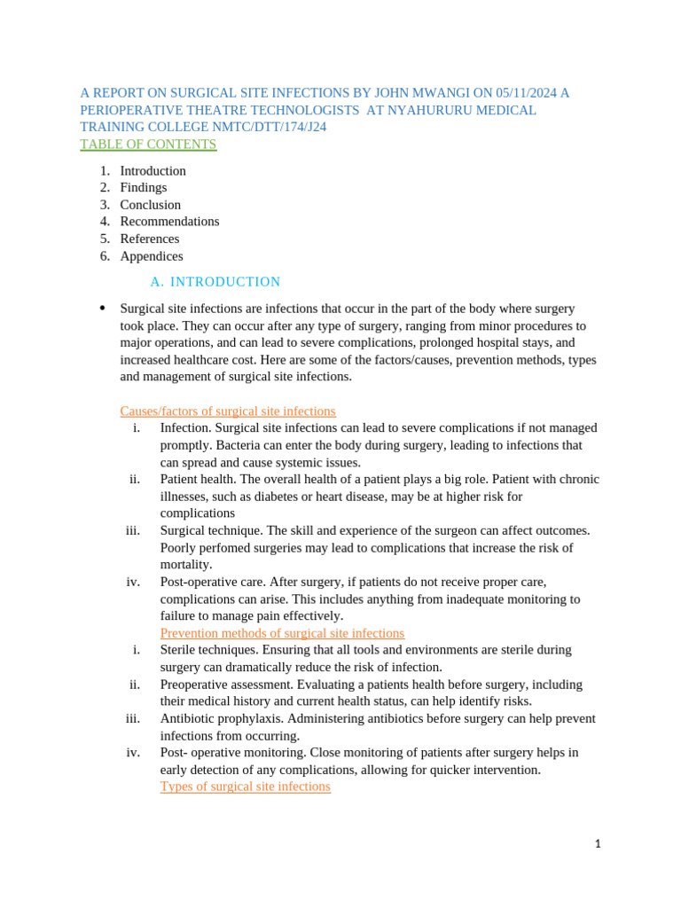 Types and Prevention of Surgical Infections | PDF | Surgery | Infection