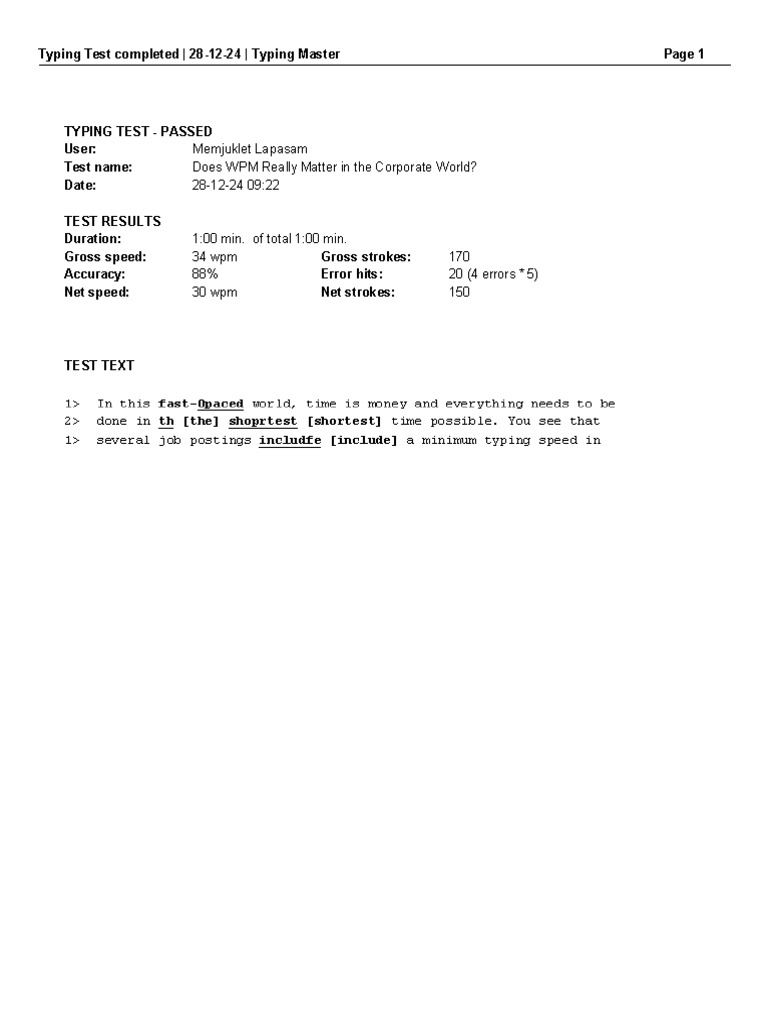 Typing Report 1 | PDF