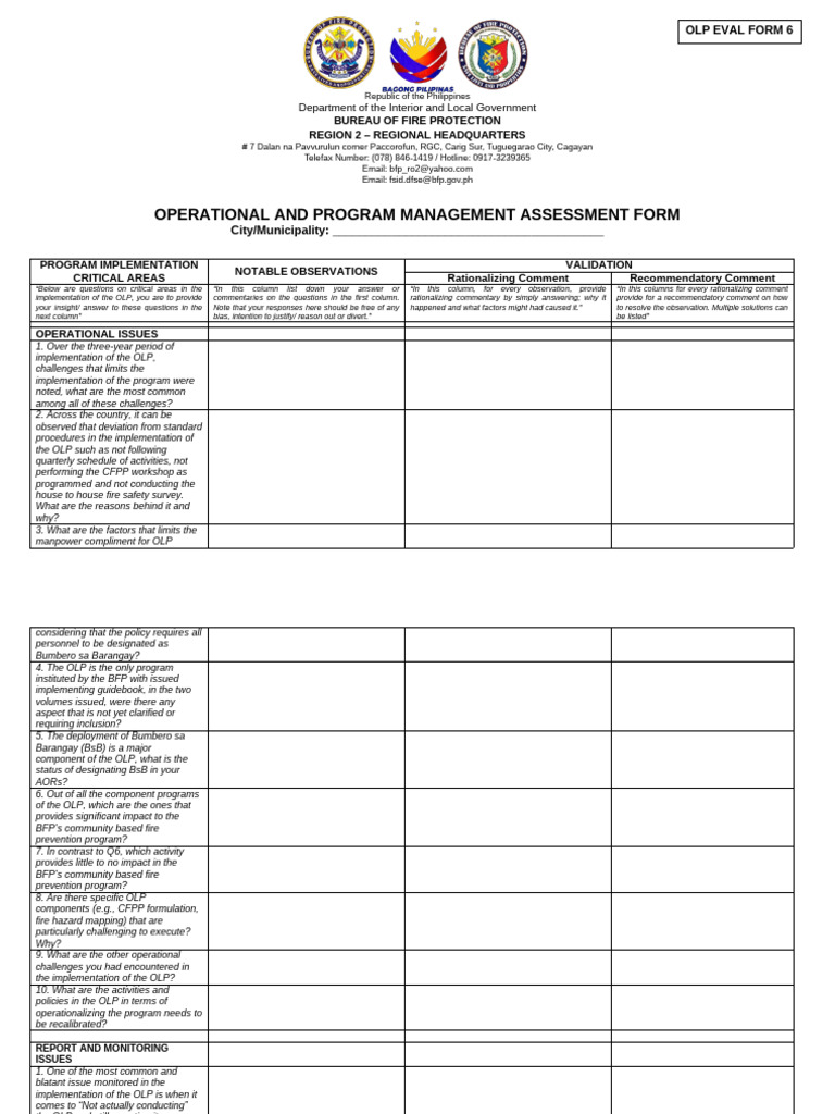 OLP Implementation Assessment Form | PDF