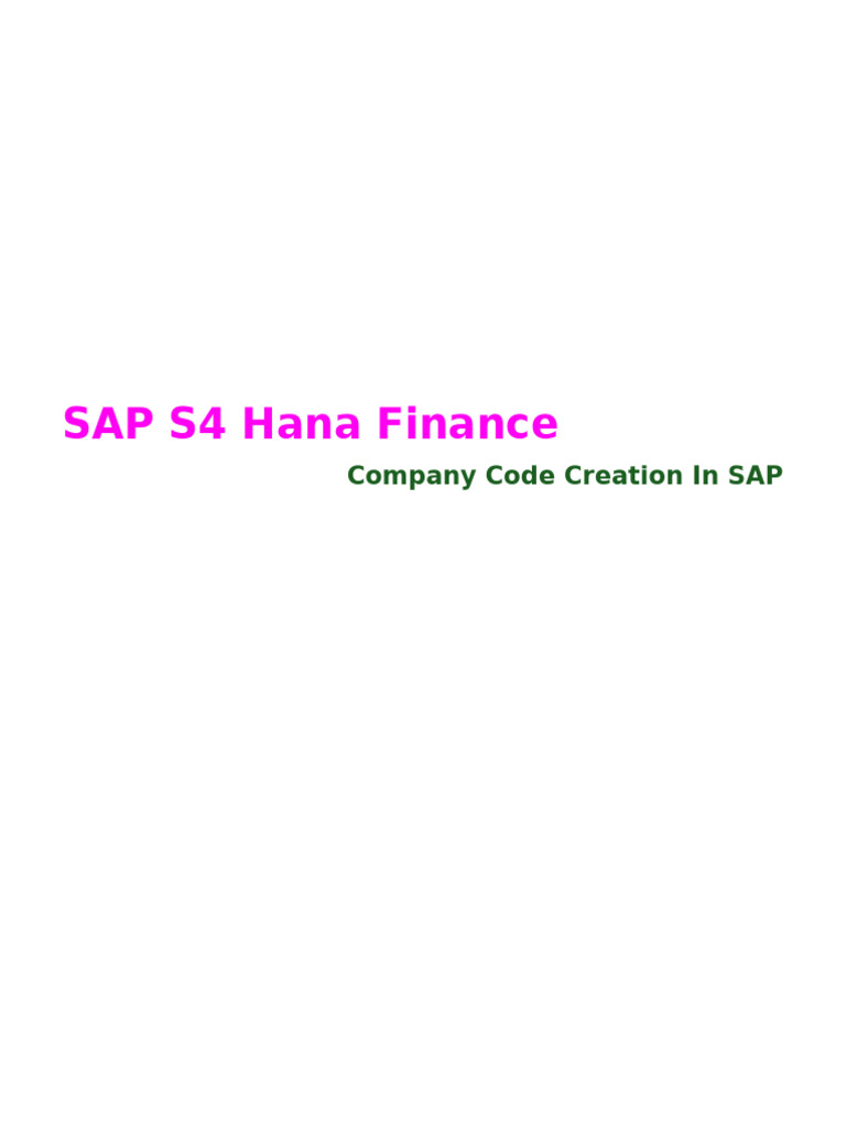 Create Company Code in SAP S4 Hana | PDF