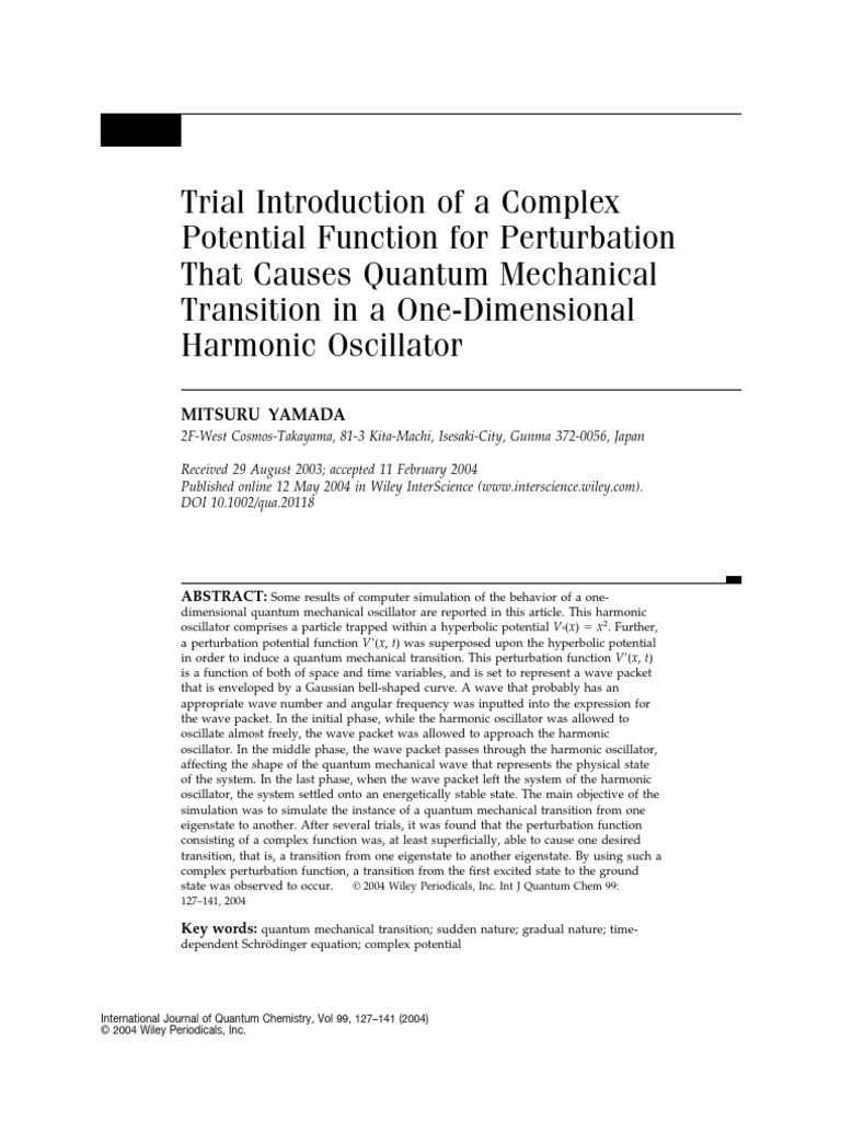 Trial Introduction of a Complex Potential Function for Perturbation ...