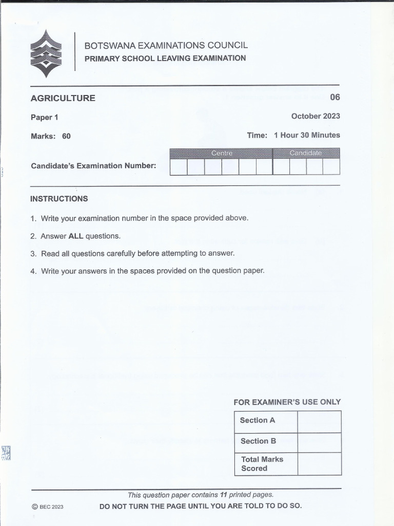 Psle 2023 Agric & Marking Key WP | PDF | Soil | Vegetables