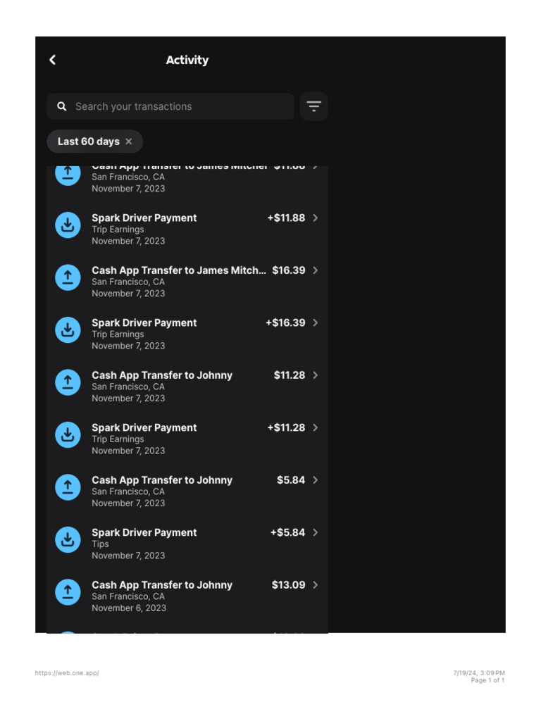 Cash App Transfers Summary for November | PDF