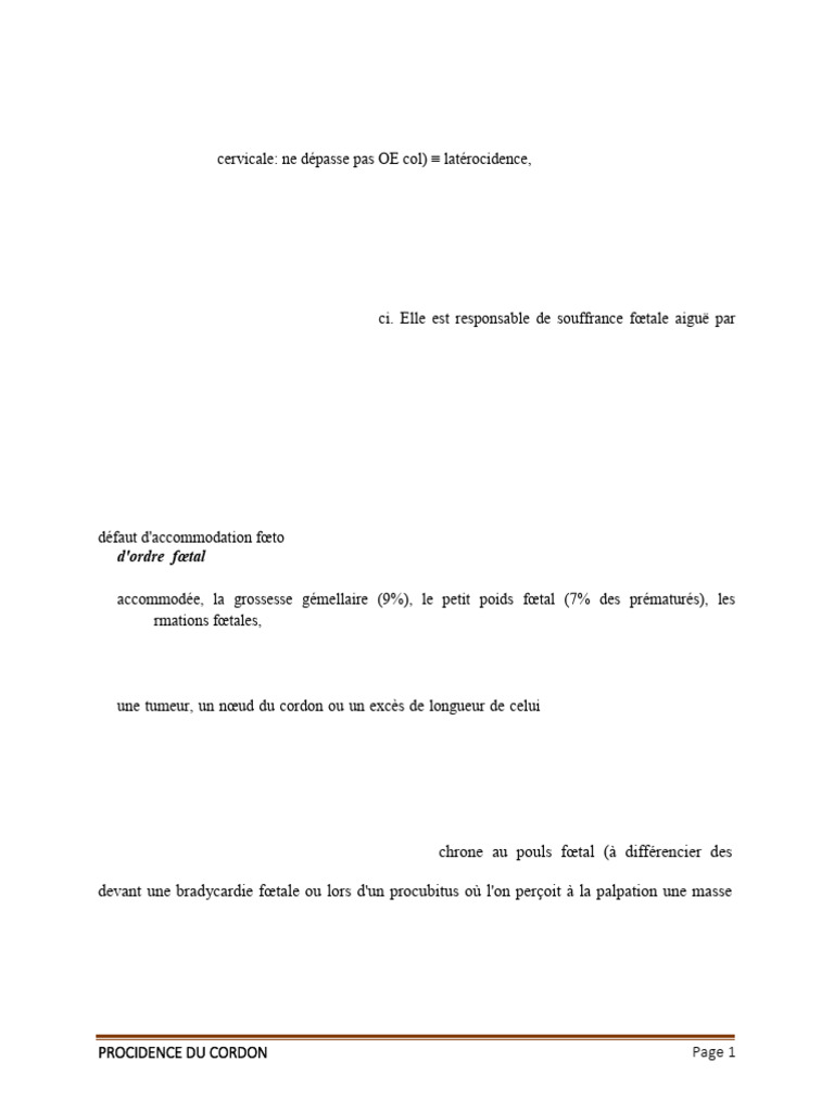 Procidence du Cordon : Définition et Gestion | PDF | Accouchement ...