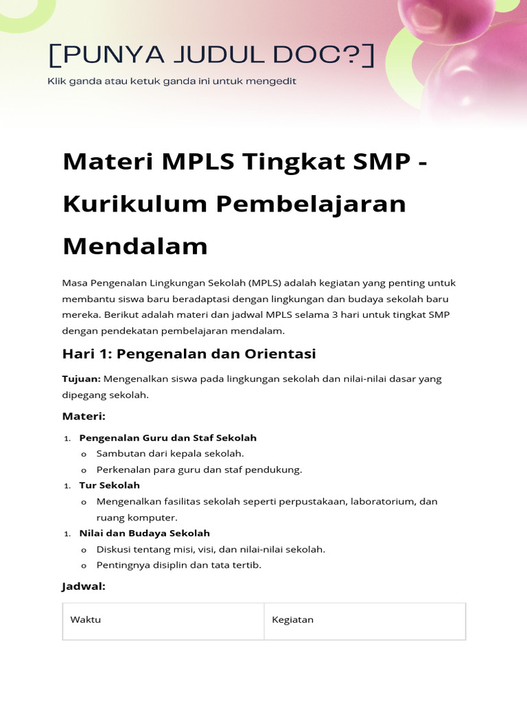 Materi MPLS untuk Siswa SMP Baru | PDF