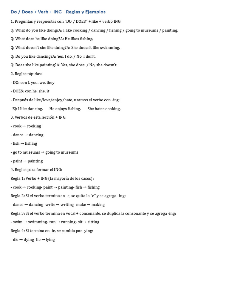 Do/Does + Verb + ING Rules | PDF