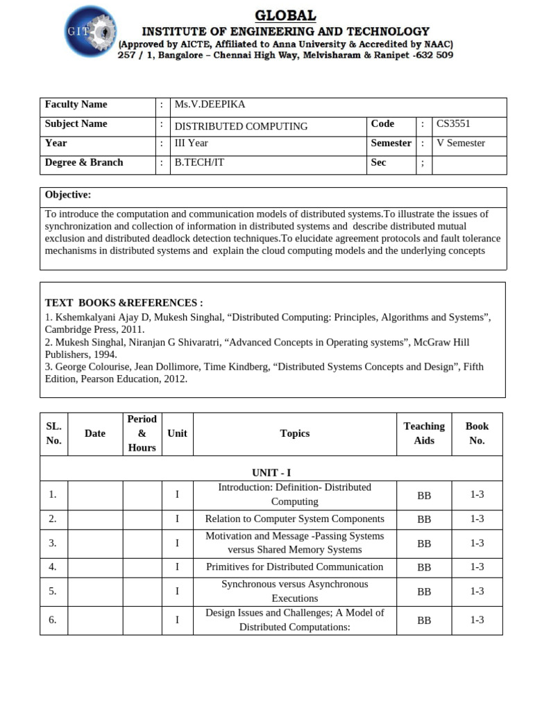 Distributed Computing Course Outline | PDF | Distributed Computing ...