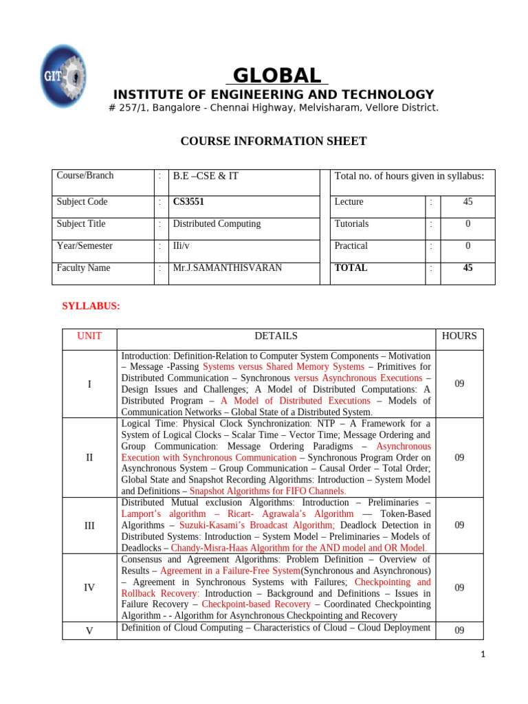 Distributed Computing Syllabus 2021 | PDF | Distributed Computing ...
