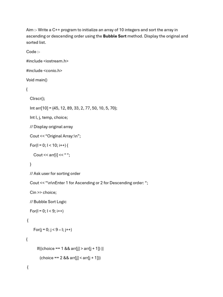 C++ Bubble Sort: Ascending & Descending | PDF