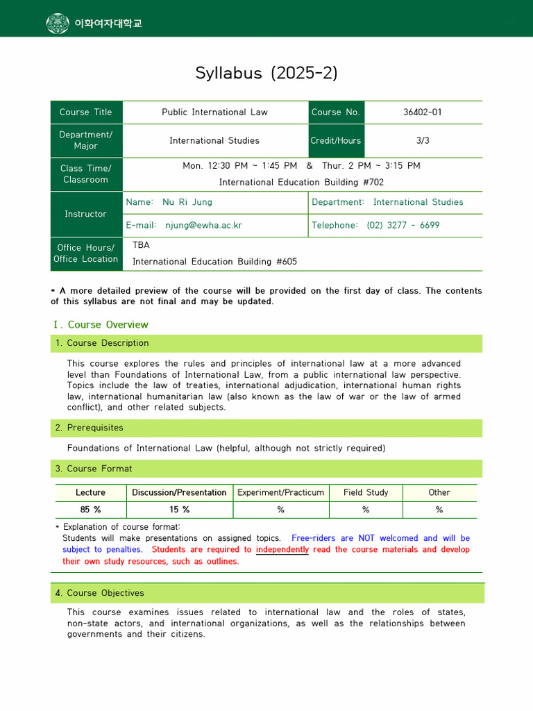 Public International Law Syllabus 2025 | PDF | Justice | Crime & Violence