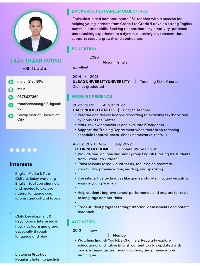 CV Trần Thanh Cường - Tran Thanh Cuong-TopCV.vn | PDF | English As A ...