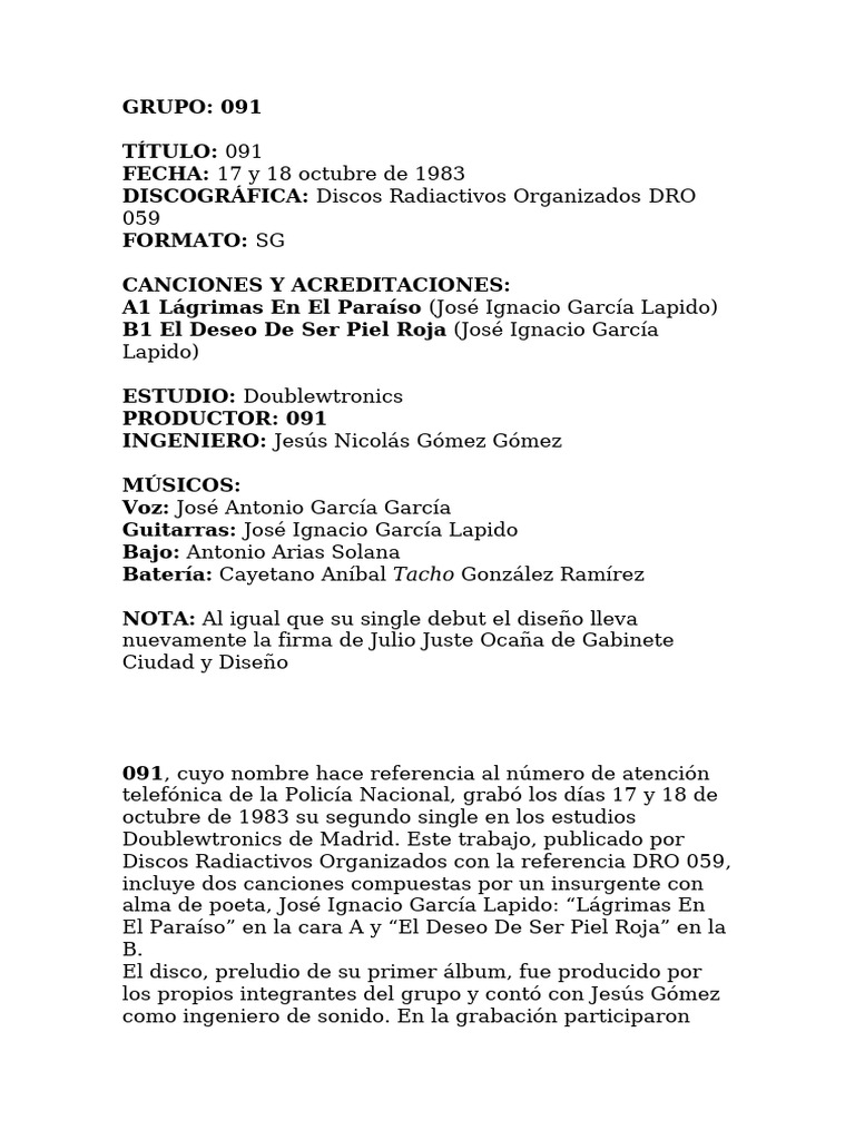 Segundo Single de 091: DRO 059 | PDF