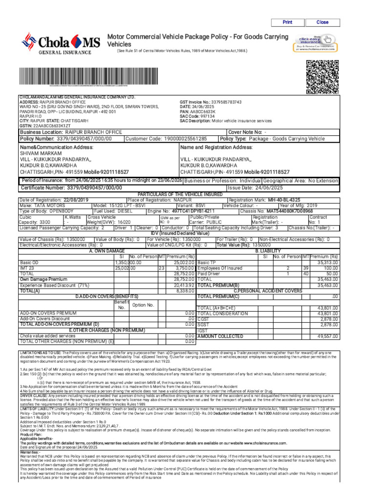 Goods Carrying Vehicle Insurance Policy | PDF | Insurance | Driver's ...