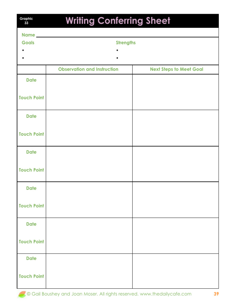Writing Conferring Sheet 2012 | PDF