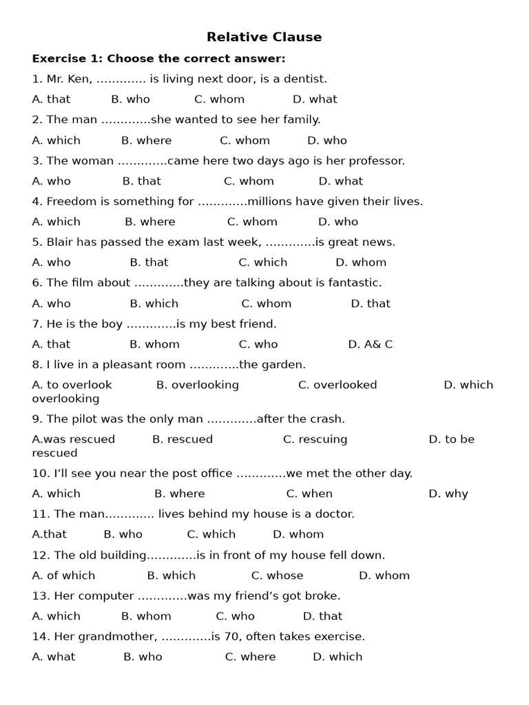 Relative Clauses Practice Exercises | PDF