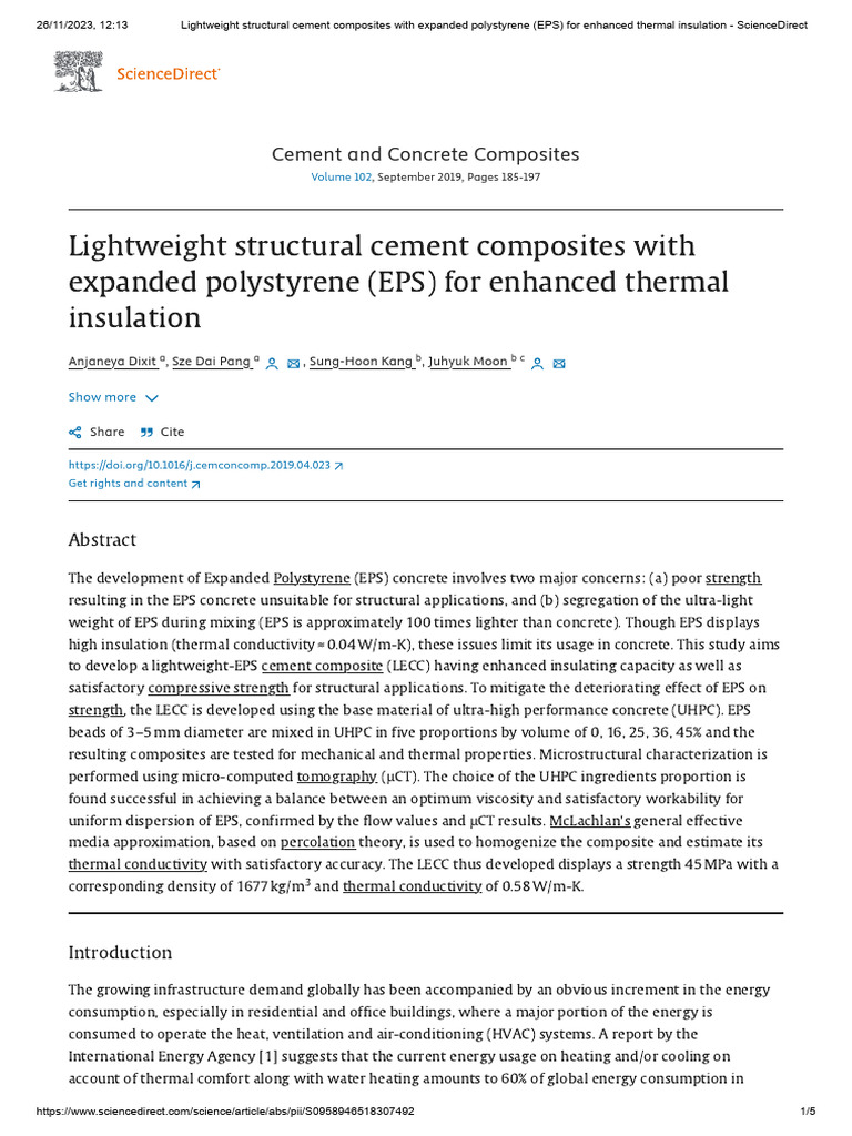 Lightweight EPS Cement Composites for Insulation | PDF | Concrete ...