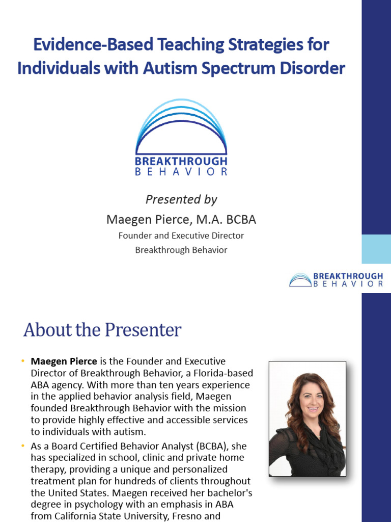 Evidence-Based Teaching Strategies For Individuals With Autism Spectrum ...