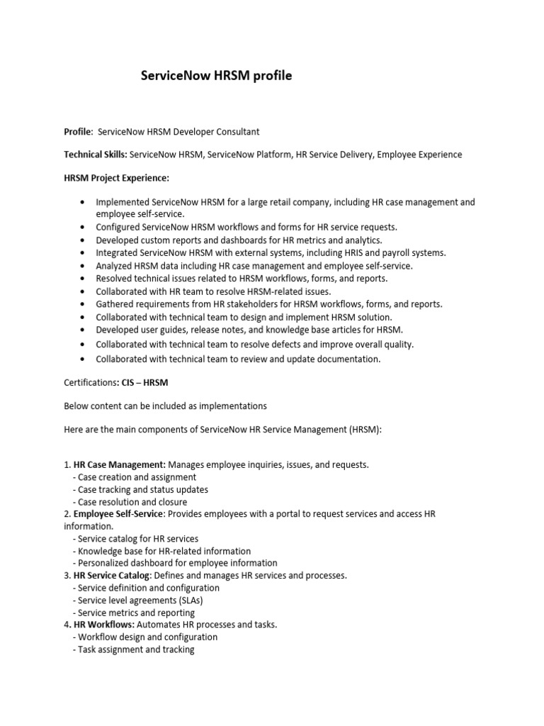 ServiceNow HRSM Developer Profile | PDF | Analytics | Business