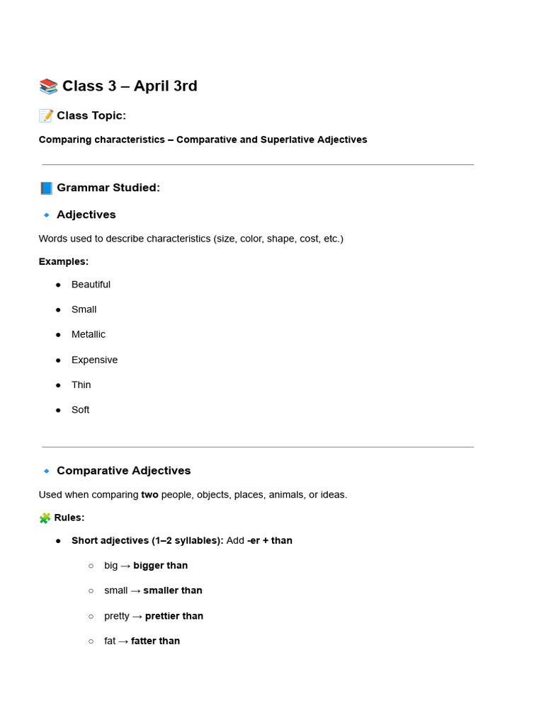 Comparative vs. Superlative Adjectives | PDF | Adjective | Syntax