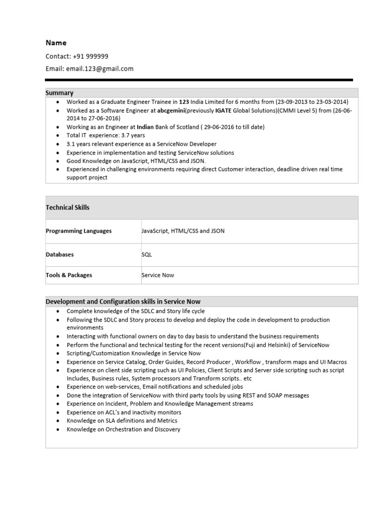 ServiceNow Developer Resume Summary | PDF | Scripting Language ...